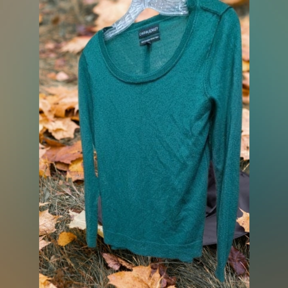 Vintage Cynthia Rowley Jade Emerald Crew Neck Extrafine Merino Sweater Size M